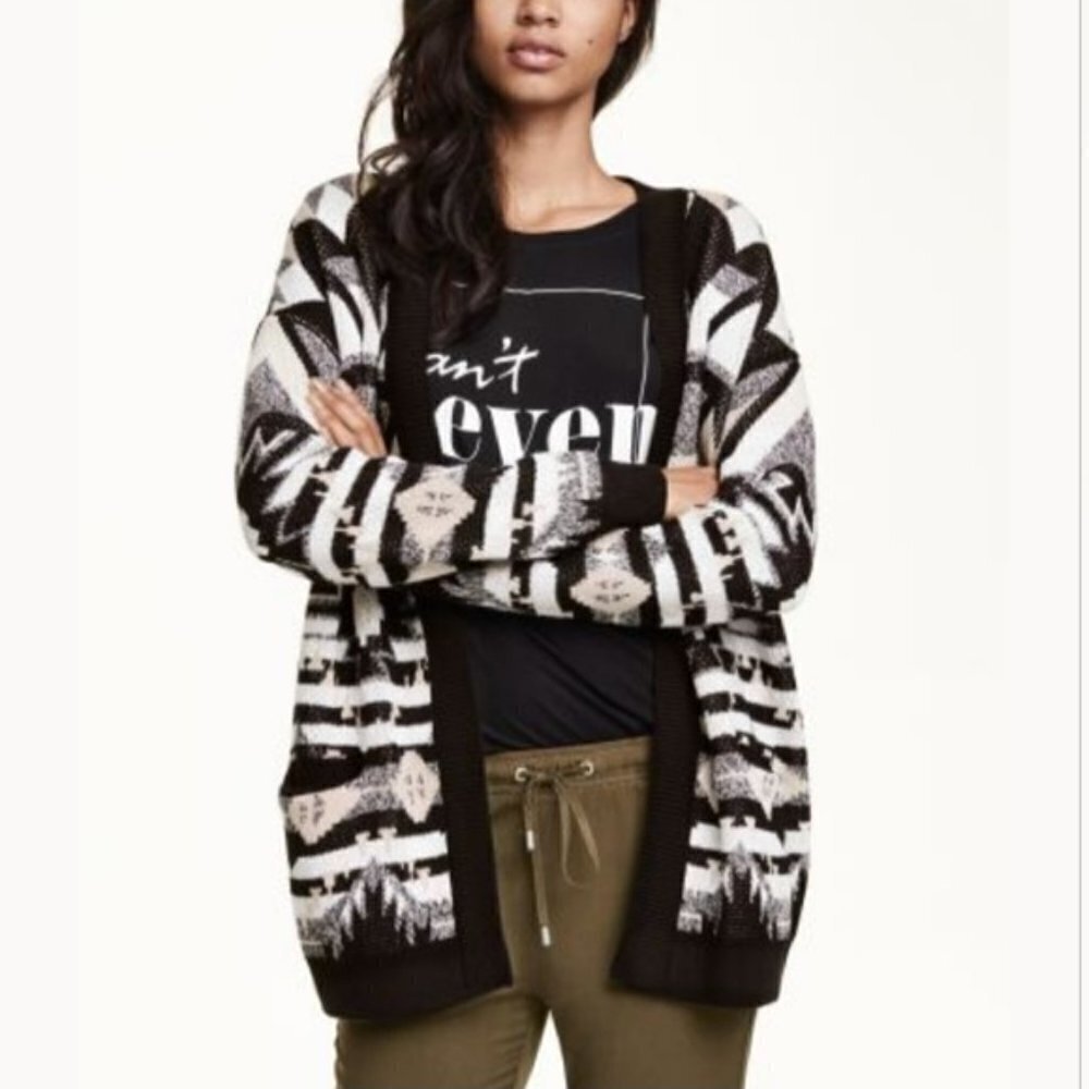 H&M Divided Aztec Jacquard Open Front Cardigan Womens Small Boho Knit